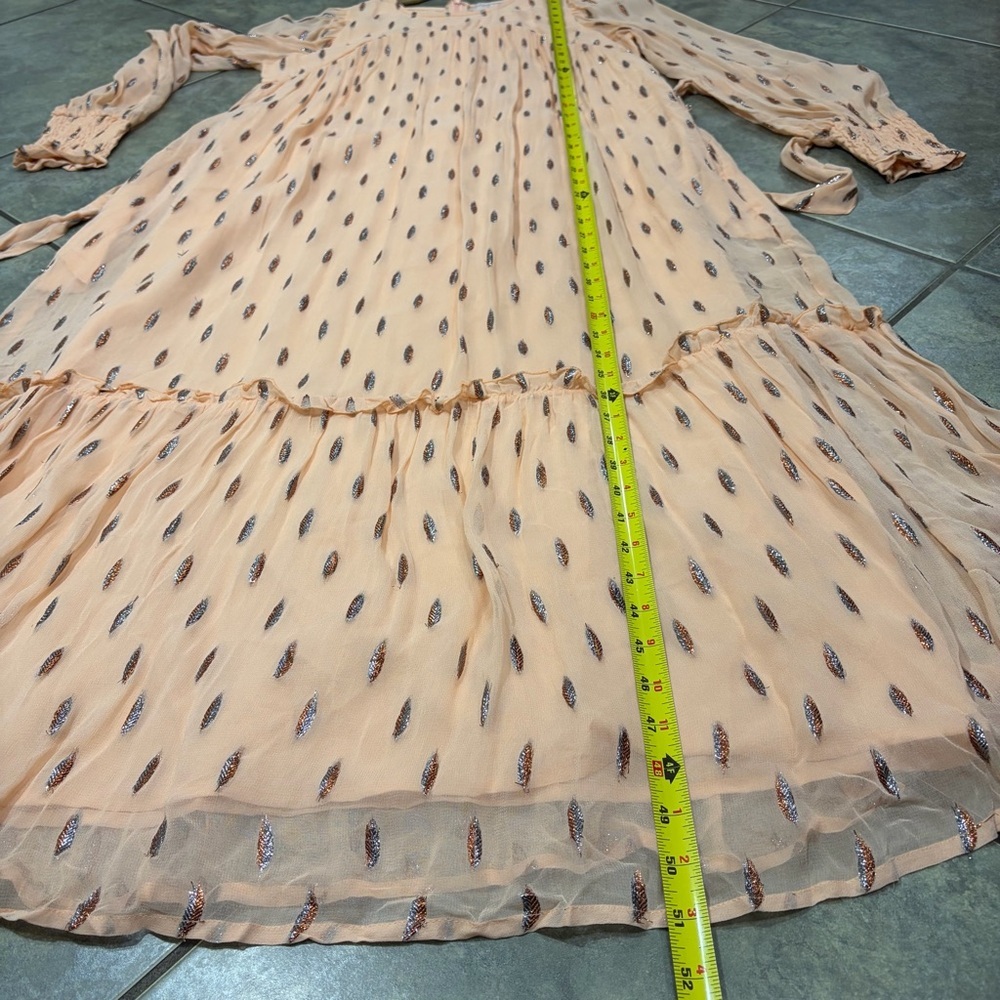 CIEBON Eryn Blush Metallic Print Tie Waist Long Sleeve Maxi Dress Sz S Cottage - Picture 12 of 12